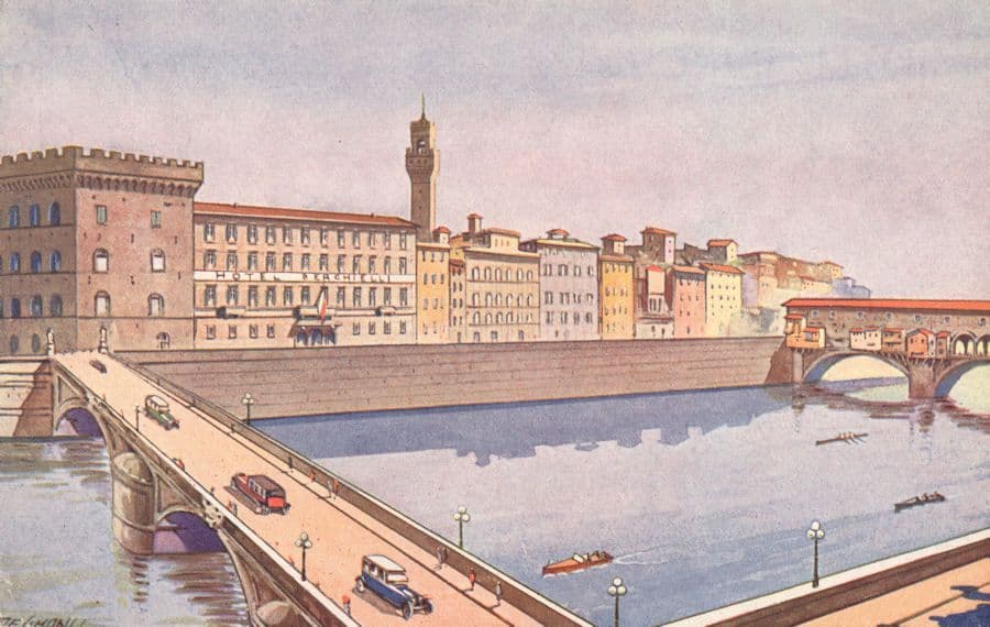 Bridge To Hotel Berchielli Lungarno Florence Italy Rare Old Postcard