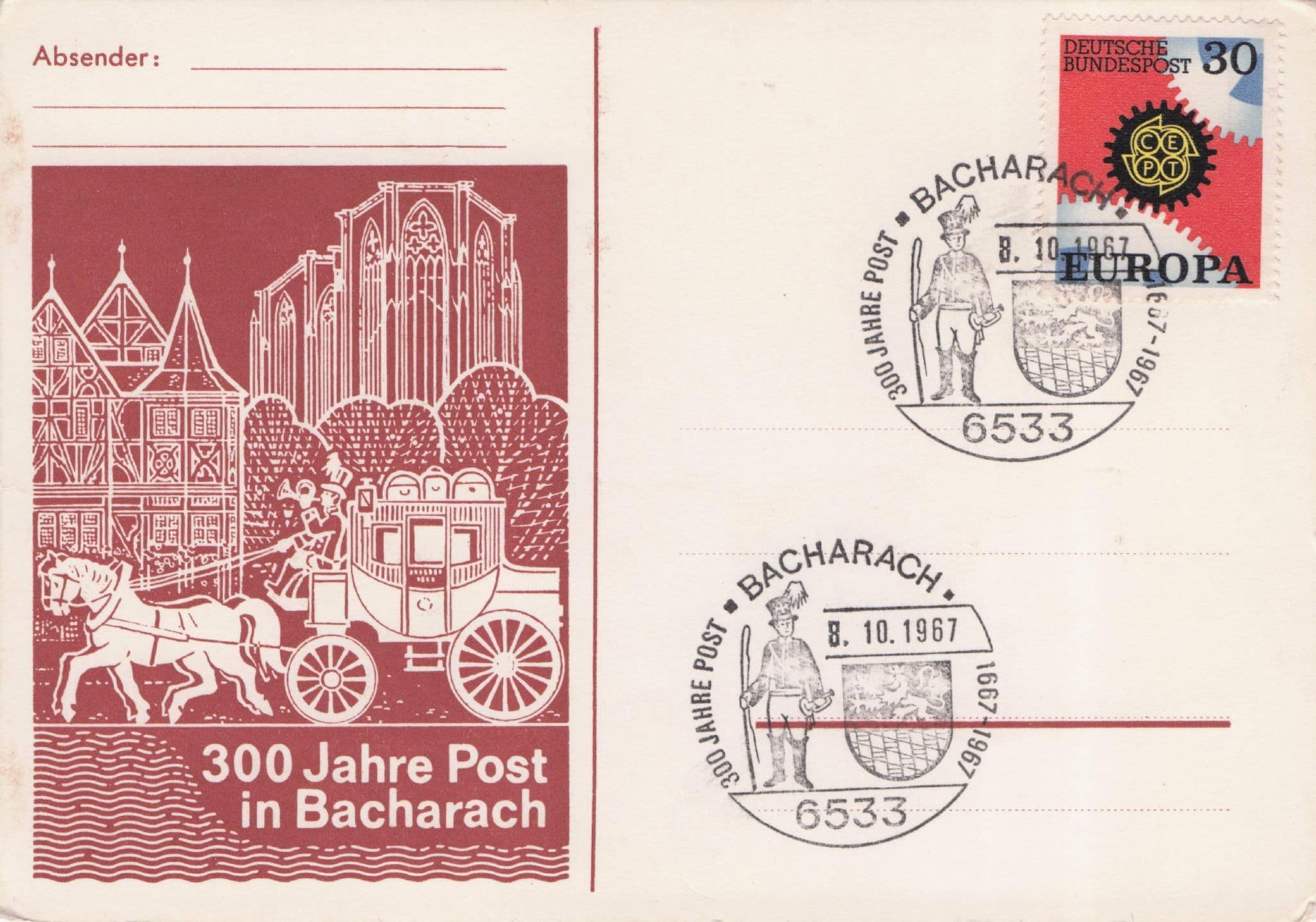 Brief Van 300 Jahre Post In Bacharach German FDC