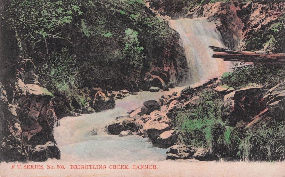 Brightling Creek Hanmer New Zealand Waterfall Old Colour Postcard