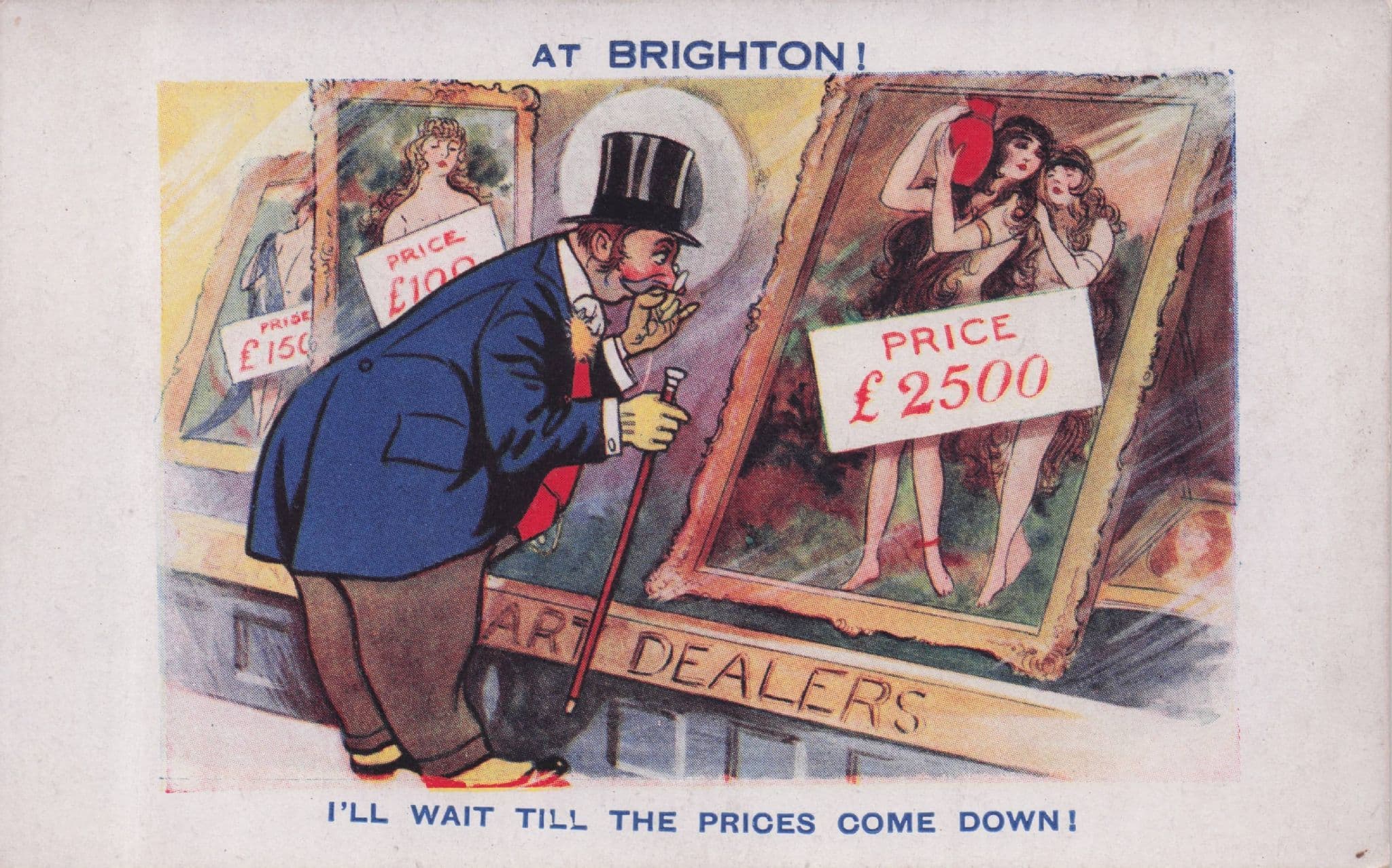 Brighton Art Gallery Shop Risque Paintings Old Comic Postcard