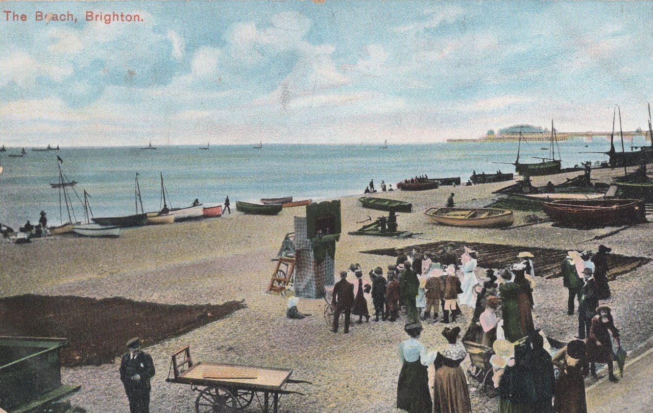 Brighton Beach Punch & Judy Puppet Show Old Sussex Postcard