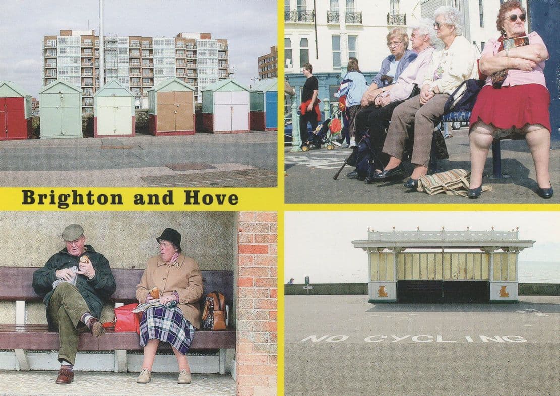 Brighton & Hove No Cycling Sign Rude Man At Bus Stop Postcard
