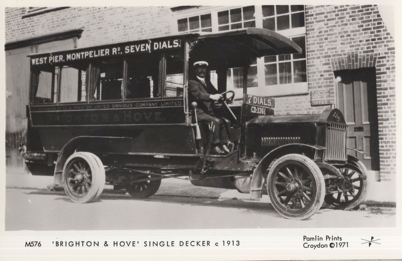 Brighton & Hove Sussex 1913 Bus Single Decker Driver Postcard