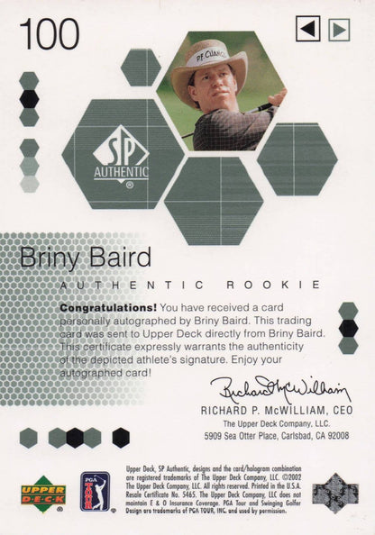 Briny Baird Authentic Rookie 2002 Golf SP Hand Signed Autograph Card