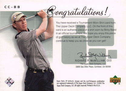 Briny Baird Course Classics Upper Deck 2002 Real Relic Golf Shirt Card