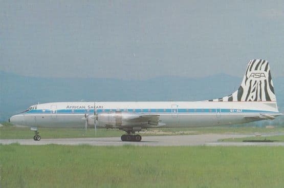 Britannia 313 African Safari Airways at Basle Airport Postcard