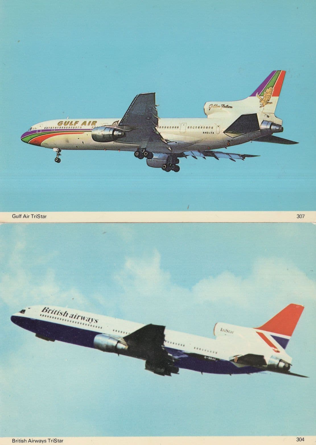British Airways Gulf Air TriStar Plane Aircraft 2x Postcard s