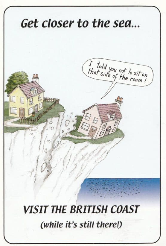 British Coast in Landslide Disaster Warning True Life Big Comic Humour Postcard