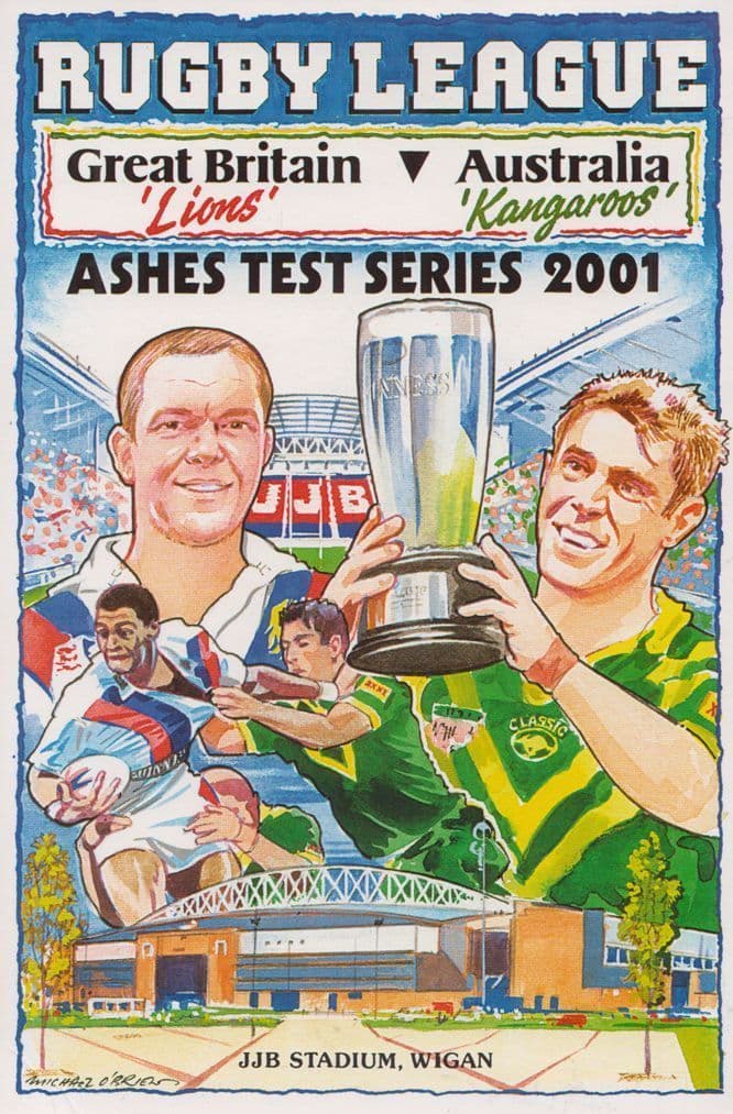 British Lions vs Australia Kangaroos Rugby League 2001 Sports Postcard