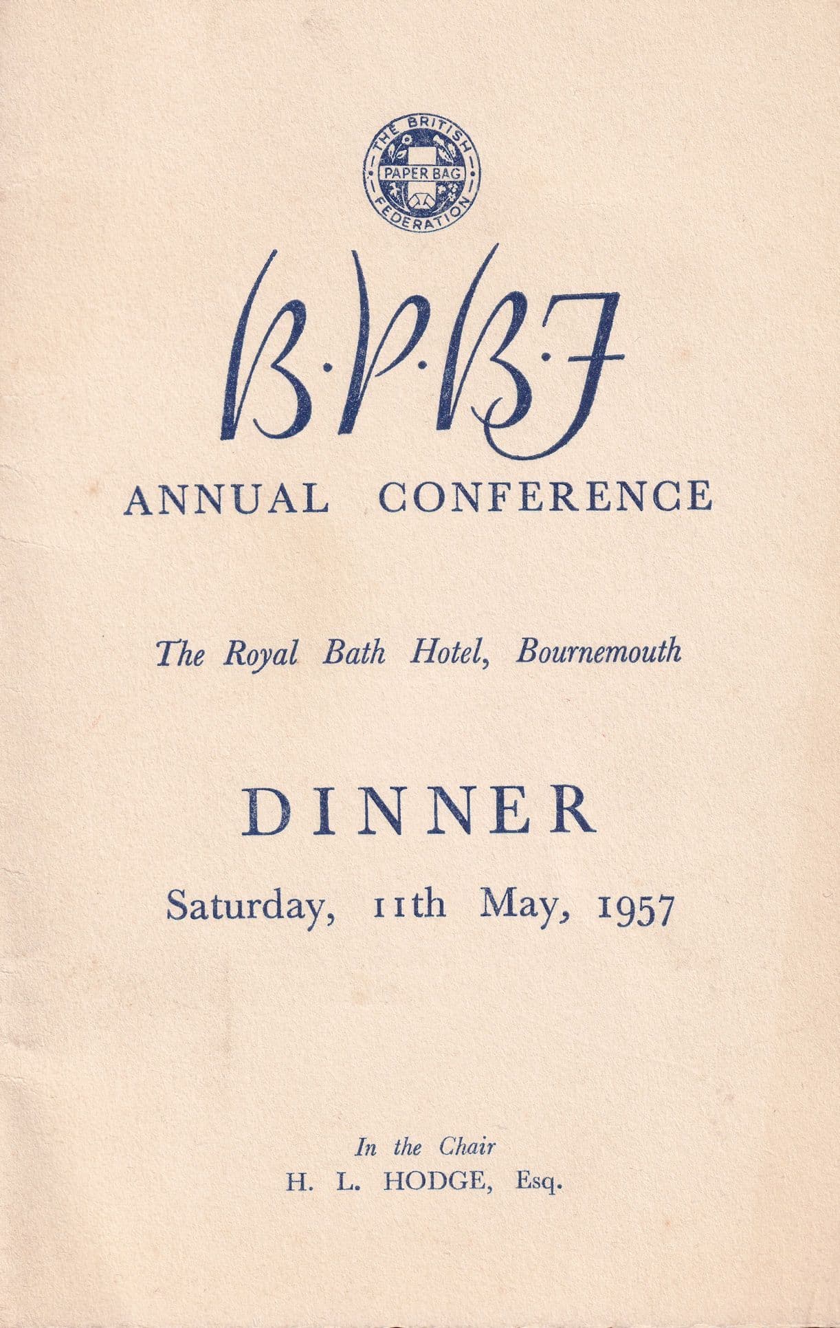 British Paper Bag Fed Bournemouth TV Mentalists 1957 Hotel Menu