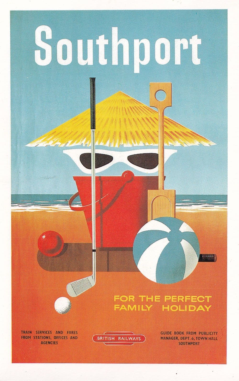 British Railways Southport Holiday Train Travel Poster Postcard