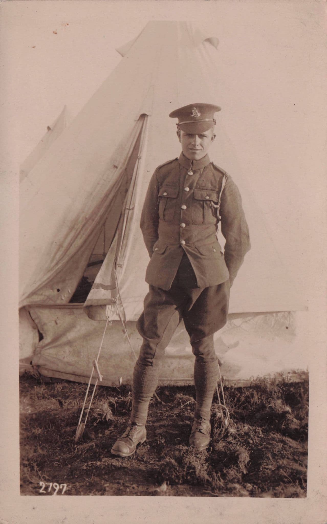British Soldier By His Army Tent Camp Antique Real Photo Postcard