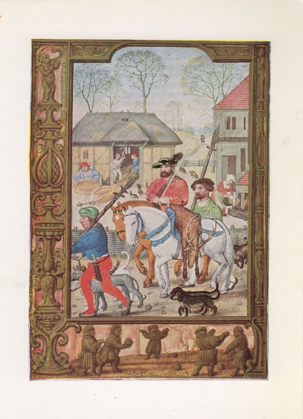 British Stag Hunt Threshing November Flemish Calendar Postcard