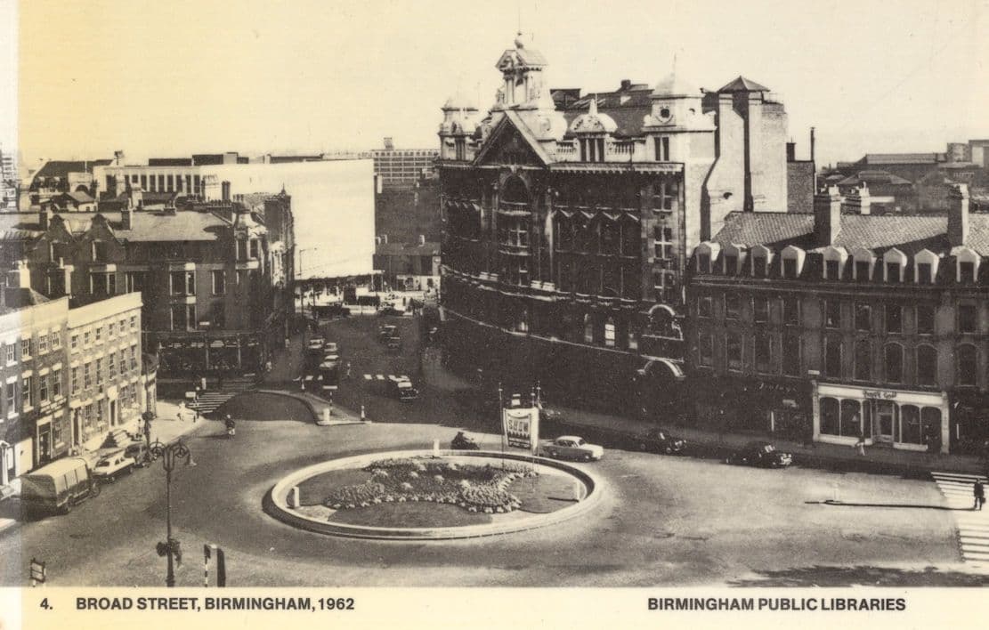 Broad Street Birmingham Transport Roundabout in 1962 Rare Photo Postcard