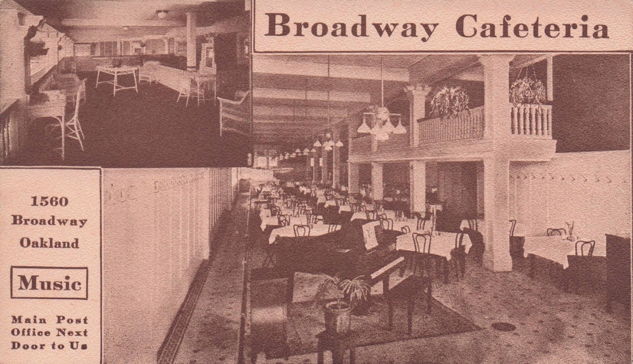Broadway Cafeteria Oakland Dance Rooms USA Antique EX Postcard