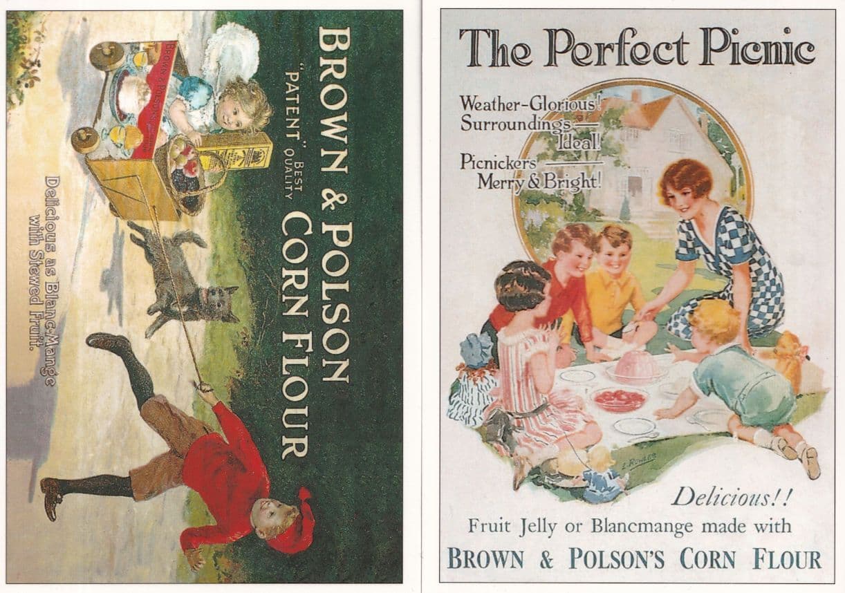 Brown & Polson Corn Flour Picnic Cart 2x Advertising Postcard s