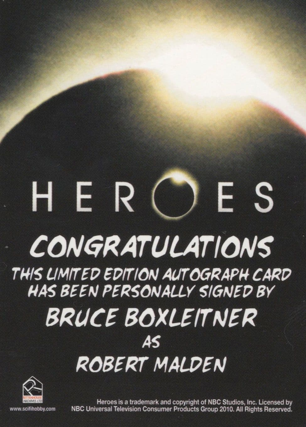 Bruce Boxleitner Heroes TV Show Hand Signed Autograph Card