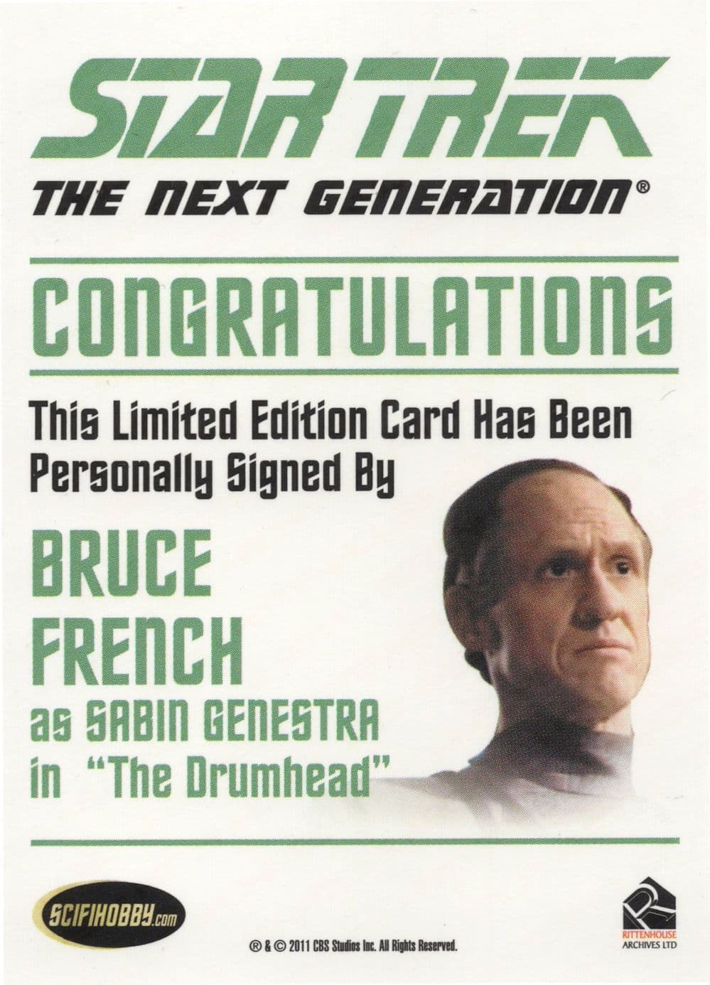 Bruce French Star Trek Hand Signed Autograph Card Photo