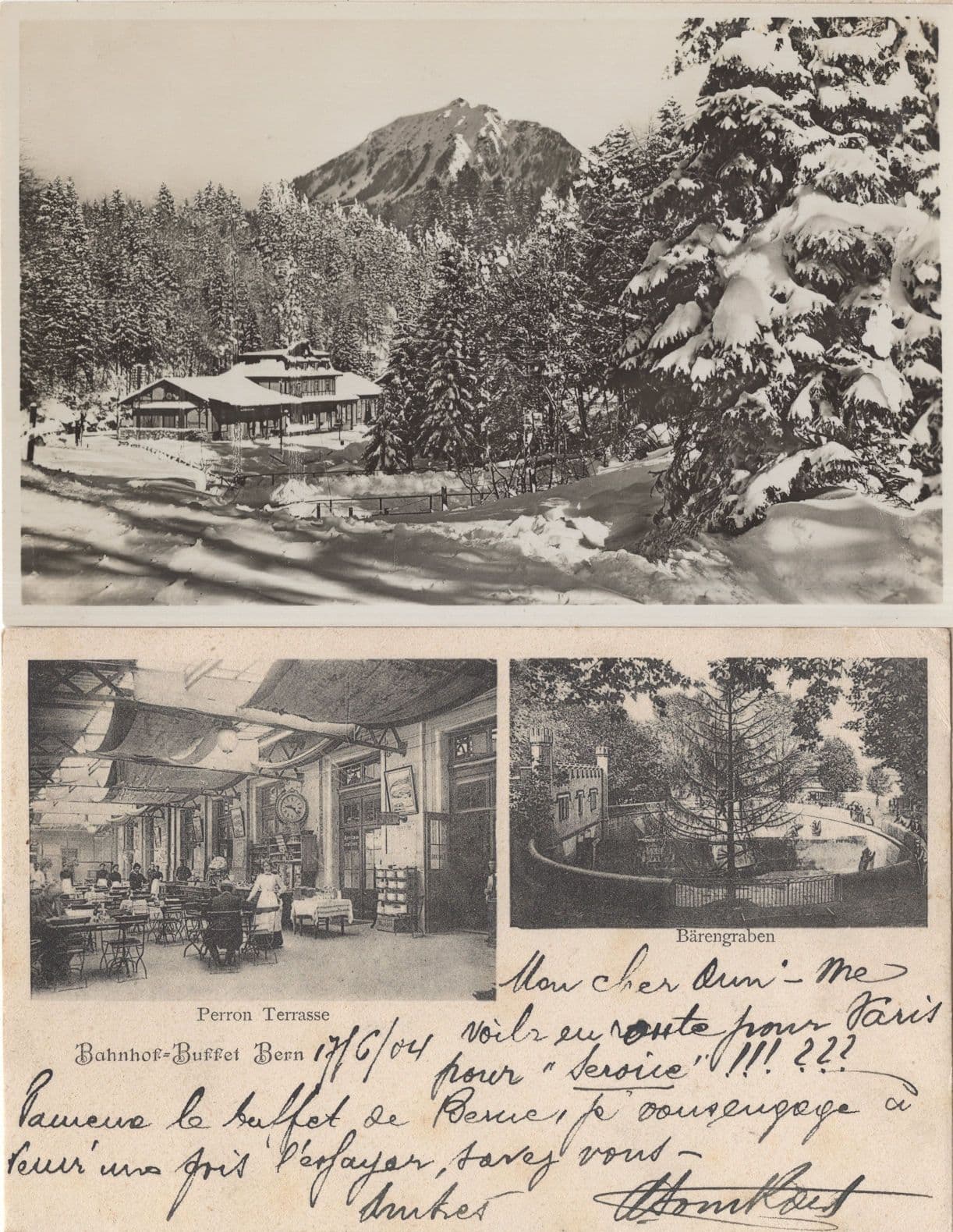 Brunig Buffet Staff Clock Switzerland Vintage Real Photo 2x Postcard