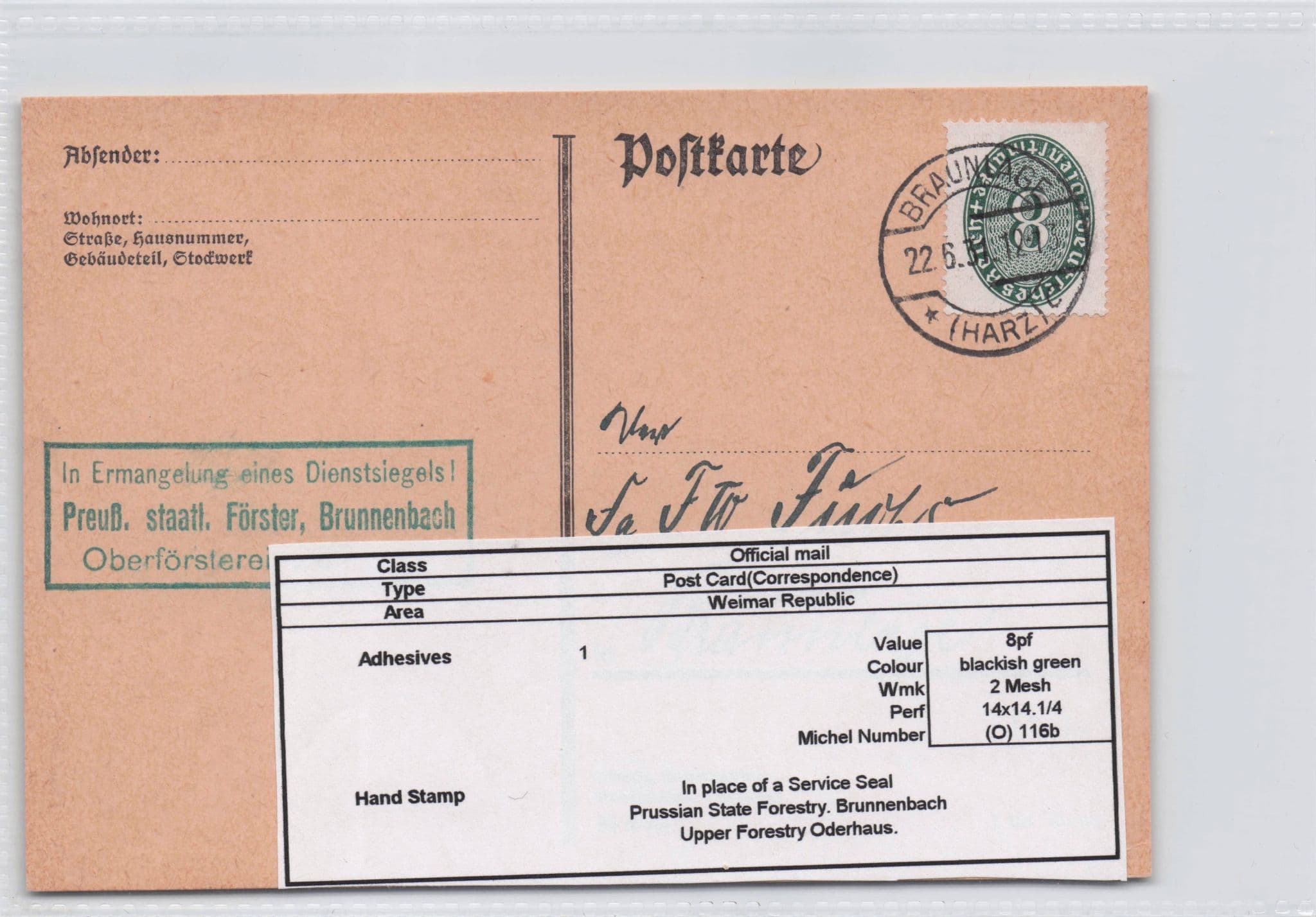 Brunnenbach Prussian State Forestry Oderhaus German Old Frank Postcard