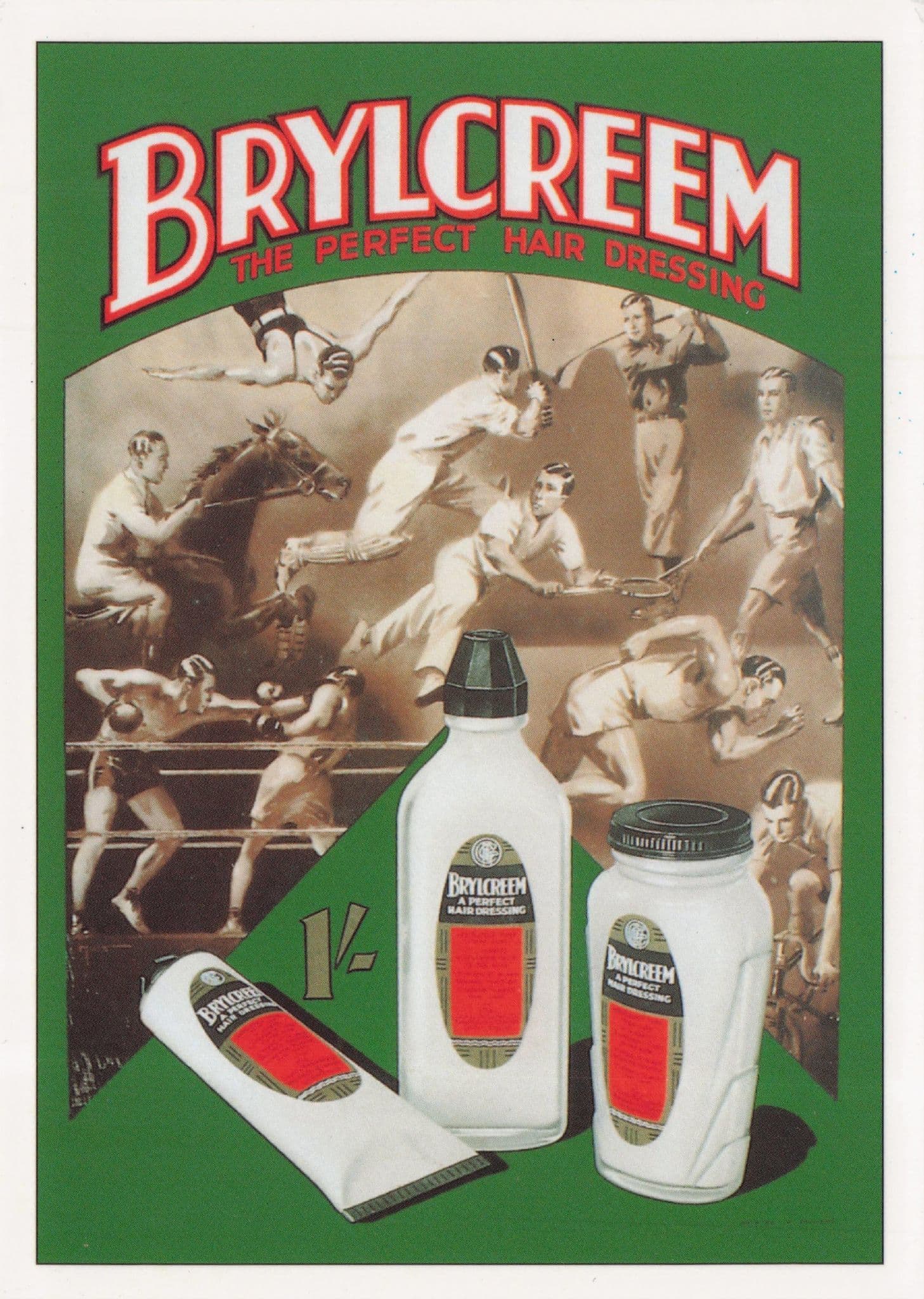 Brylcreem Cricket Hair Cream Horse Racing Advertising Postcard