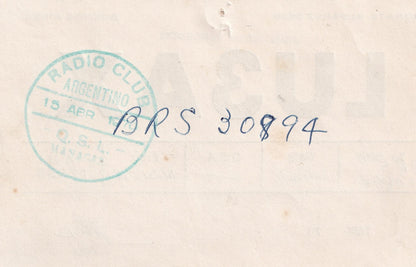 Buenos Aires Argentina 1960s Old QSL Amateur Radio Card Receipt