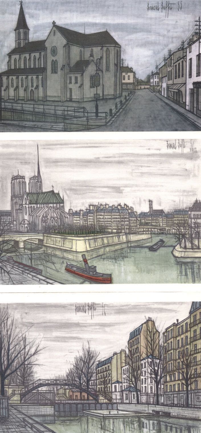 Buffet Paris Eglise The Church La Cite 3x Old Painting Postcard s