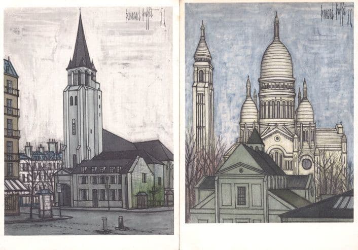Buffet Paris Saint Germain Le Sacre Couer 2x Old Painting Postcard s