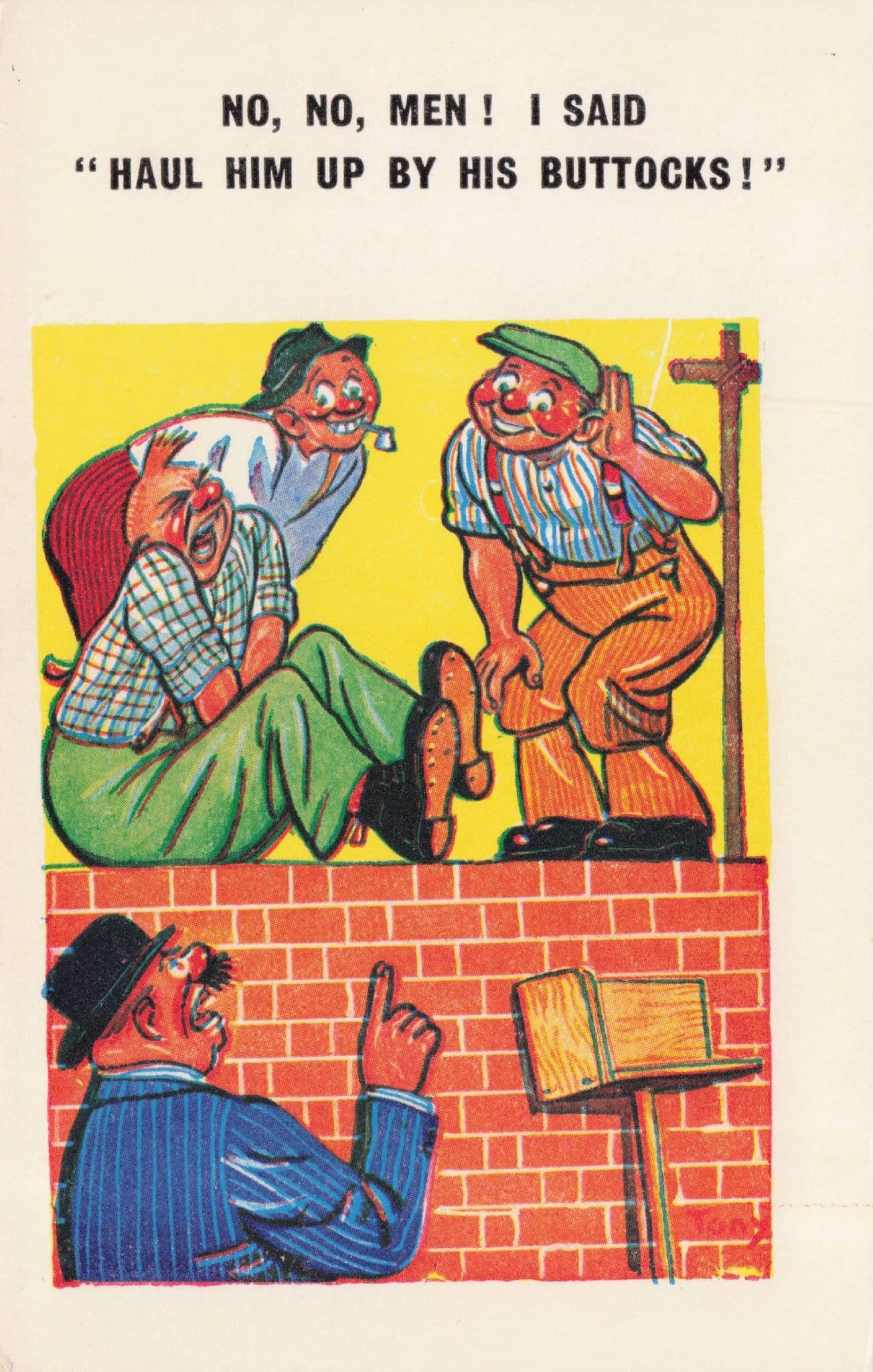 Builders Man Disaster Accident With Balls Vintage Comic Postcard