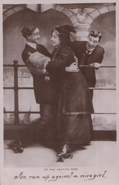 Bumping Into Nice Girl Something In The Air 2x Real Photo Comic Romance Postcard