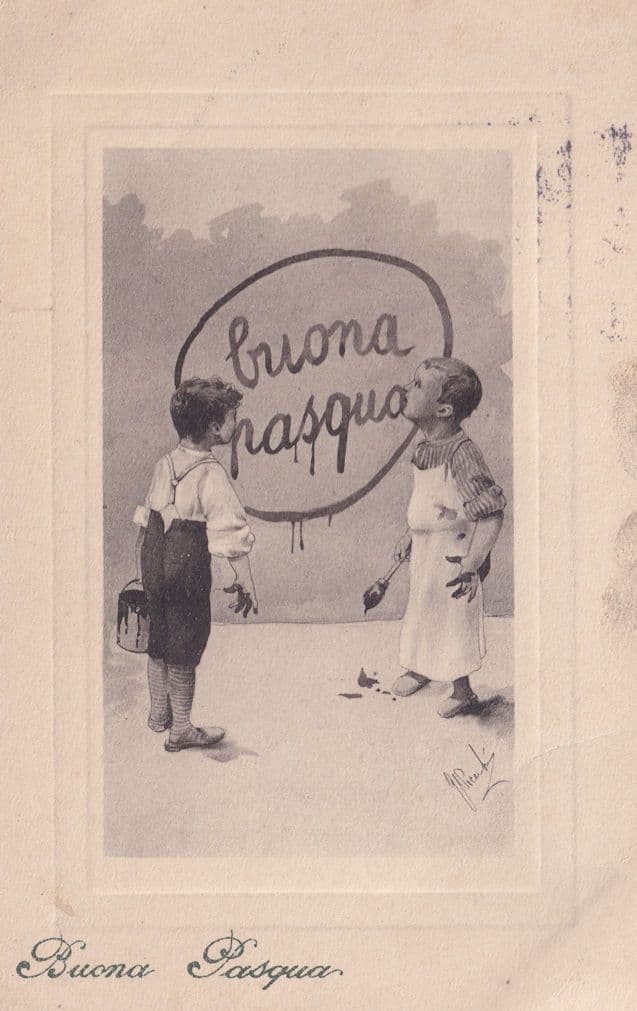 Buona Pasqua Happy Easter Painter At Work Italian Old Postcard