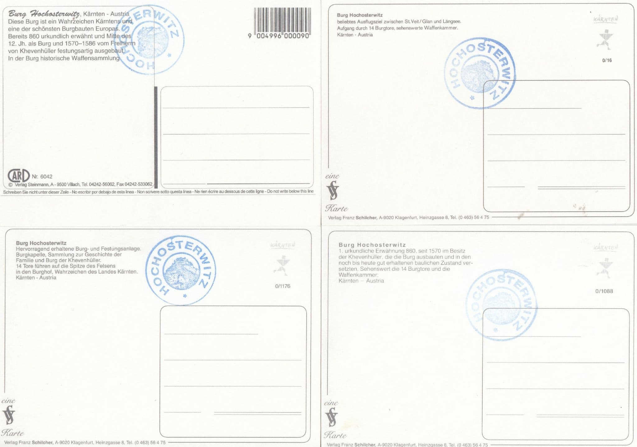 Burg Hochosterwitz Austria Special Postmark See Reverse 4x Postcard s