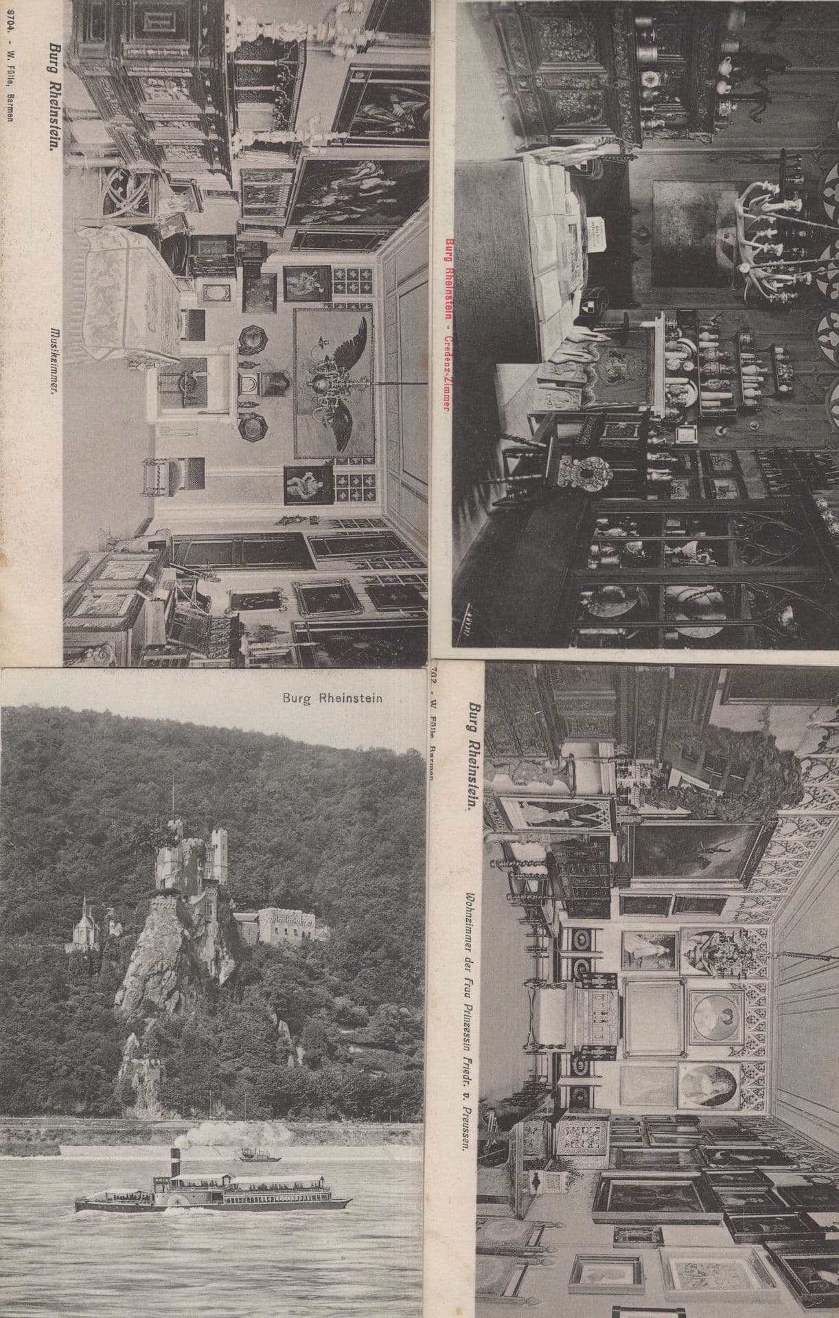 Burg Rheinstein Ship Musikzimmer4x Old German Postcard s