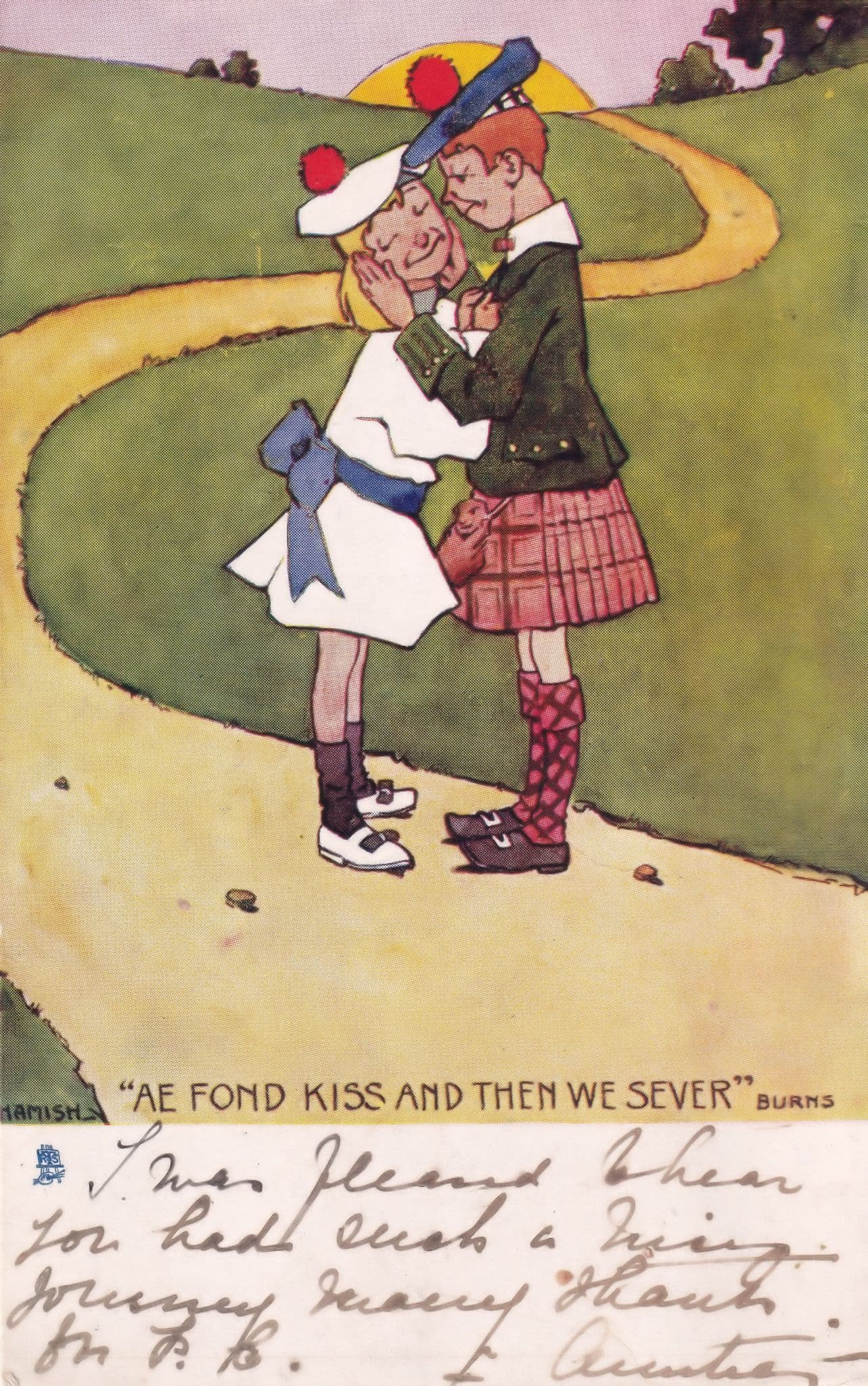 Burns Scottish Kissing Fond Kiss Then We Sever Comic Poet Old Postcard