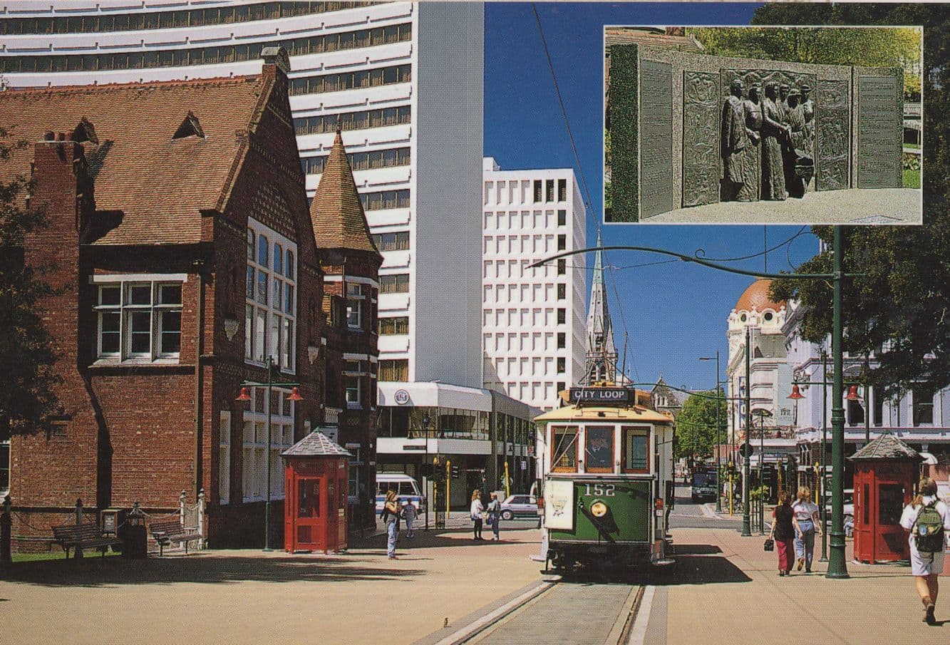 Bus at Kate Sheppard Memorial Christchurch New Zealand Postcard