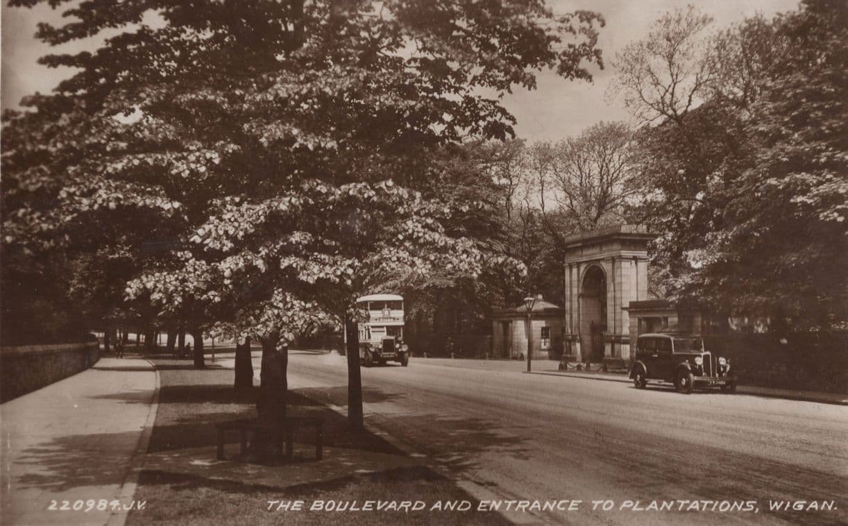 Bus At Plantations Entrance Wigan Old Real Photo Postcard