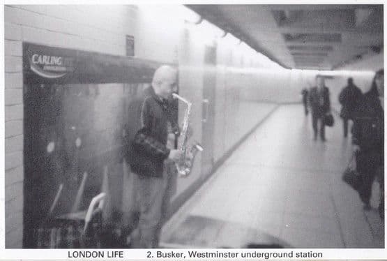 Busker at London Westminster Playing Trombone in Underground Station Postcard