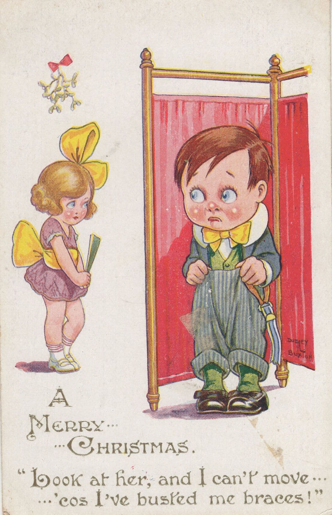 Busted Braces In Front Of Fairy Antique Old Comic Postcard