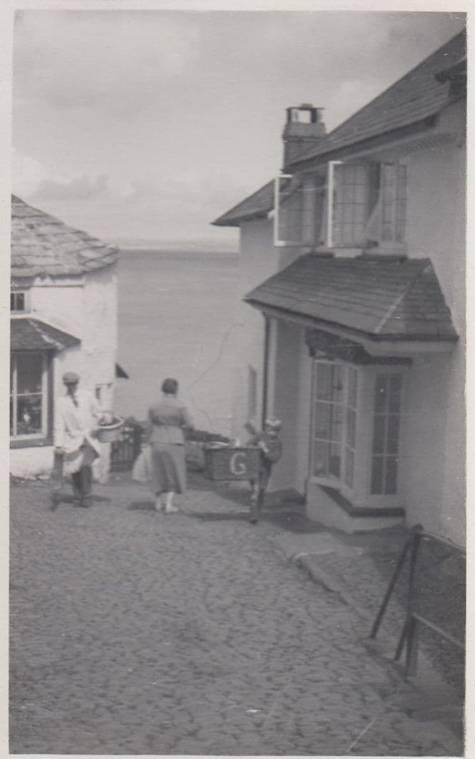Butcher ? & Coat Boy With Box Of Toys Clovelly Real Photo 1937 Postcard