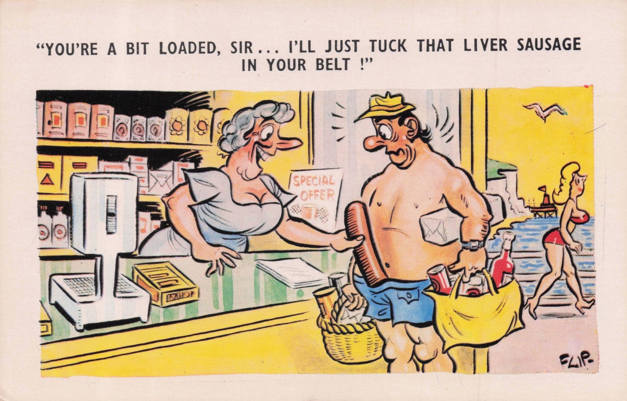 Butchers Shop Old Scales Shop Assistant Vintage Comic Postcard