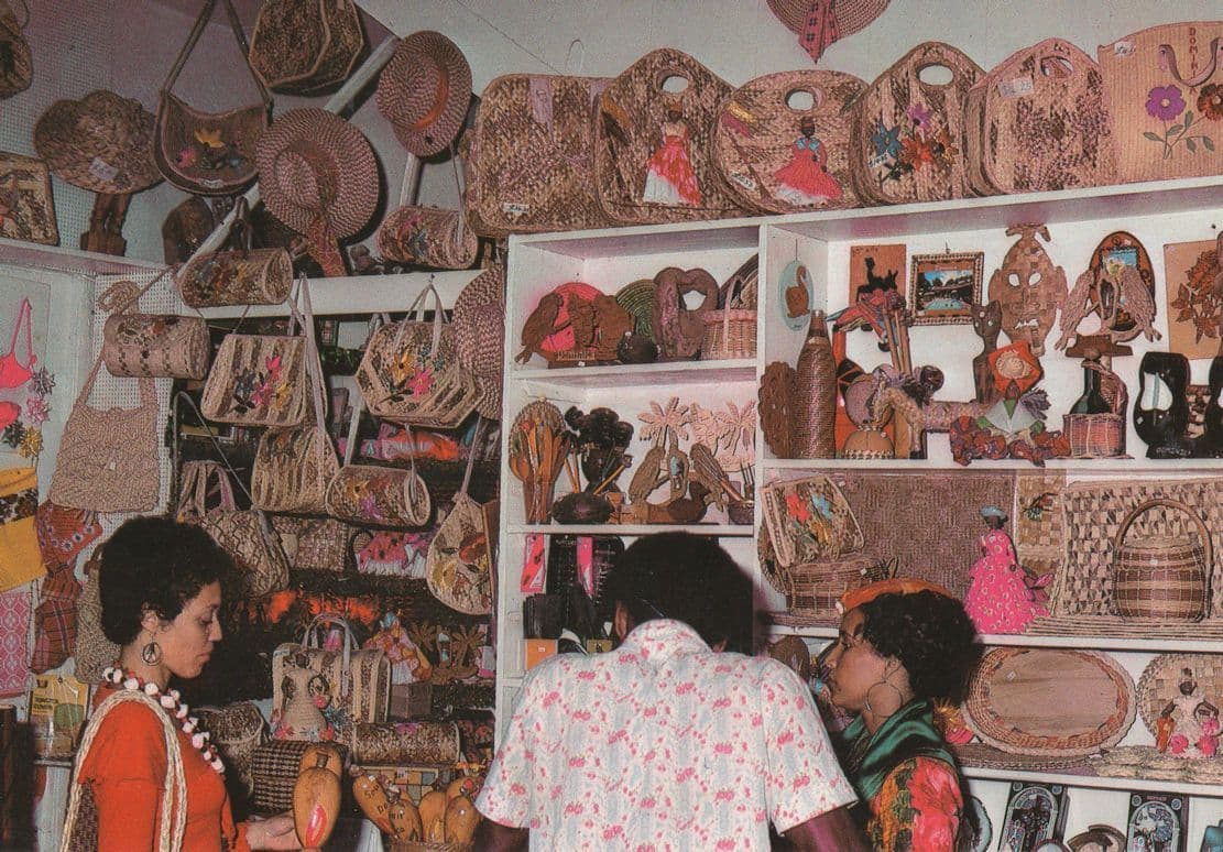 Buying African Masks in Roseau Shop Dominica Postcard