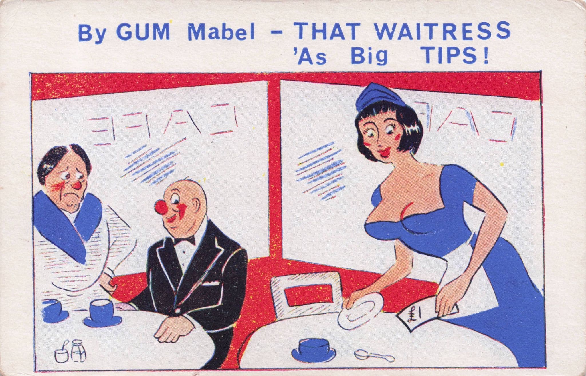 By Gum Mabel Waitress Has Big Tips Cafe Vintage Comic Postcard