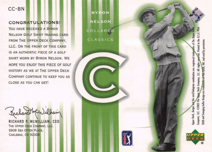 Byron Nelson Collared Classics Golf Shirt Relic Upper Deck 2003 Card