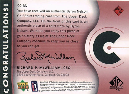 Byron Nelson Course Classics 2003 Authentic Worn PGA Tour Golf Shirt Card