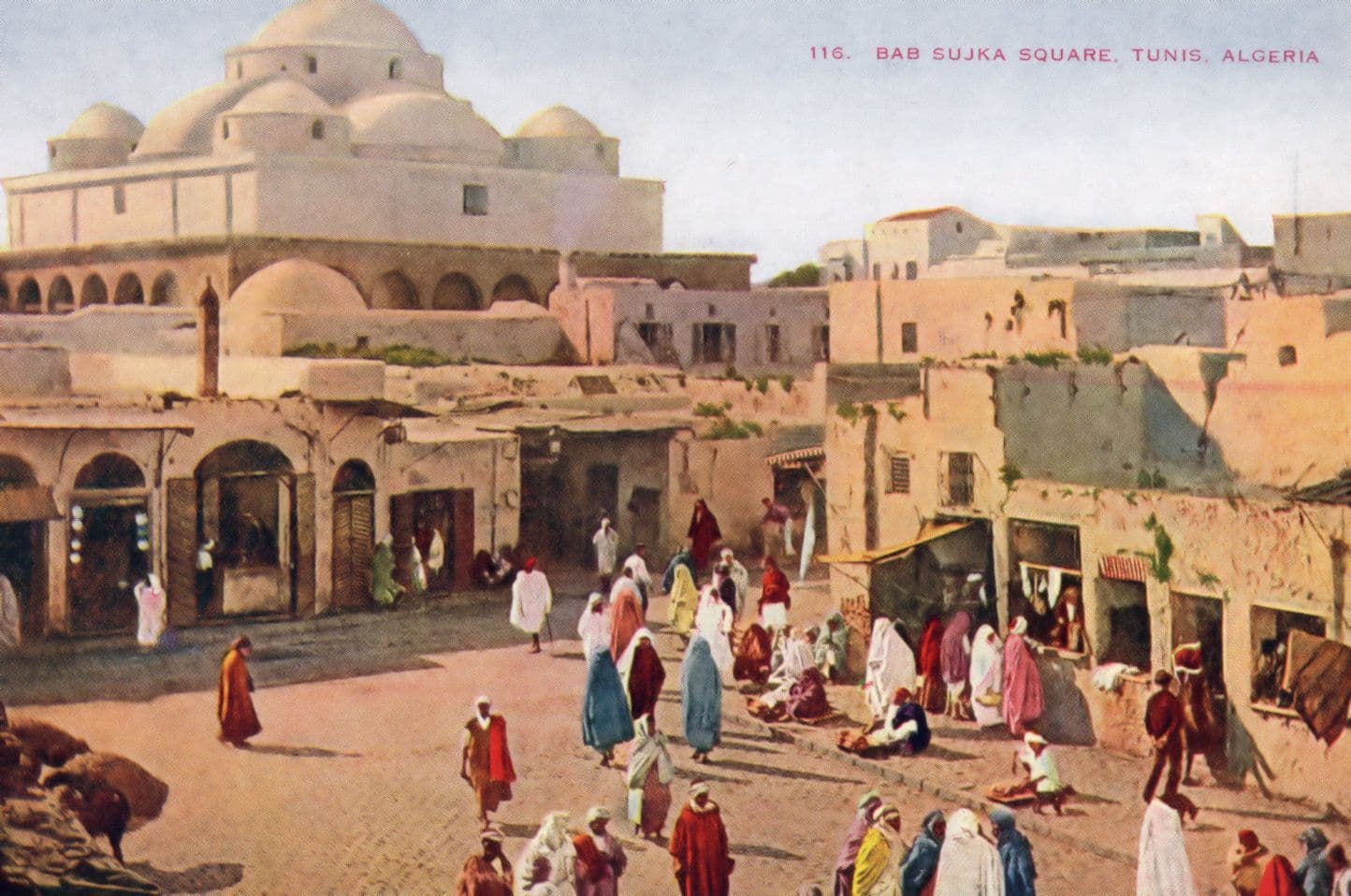 Cab Sujka Square Algeria Tunisia Market Bazaar Old Postcard