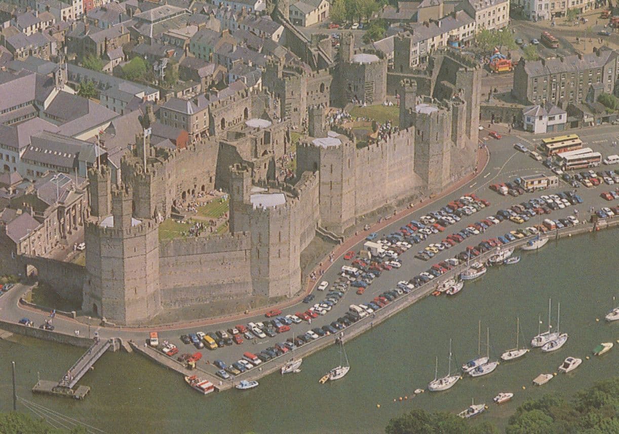 Caernarfon Welsh Castle Car Park From The Air 1980s Postcard