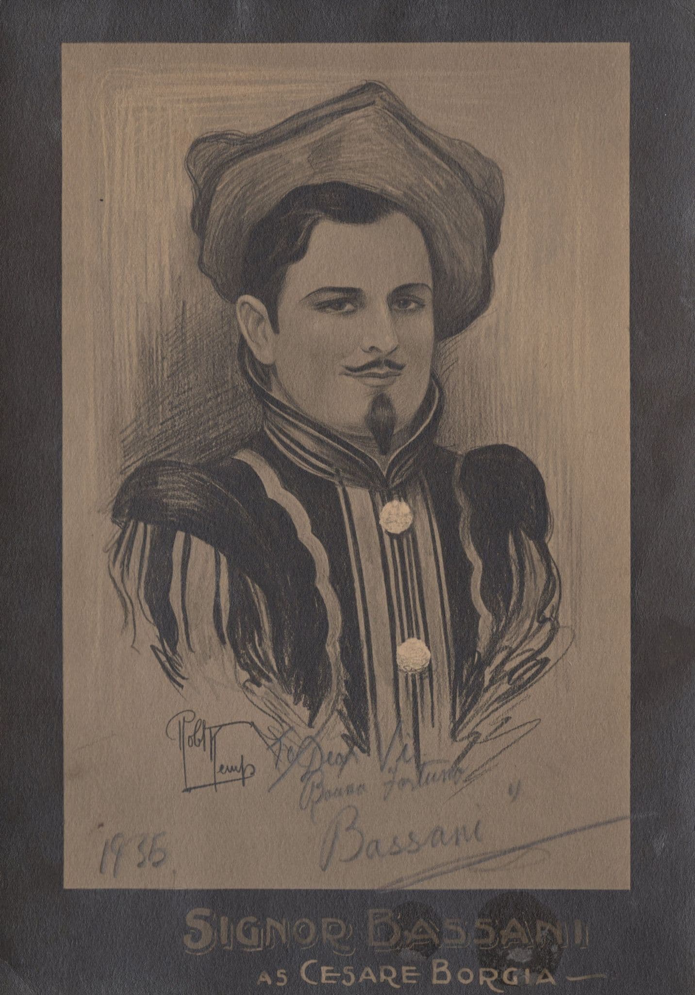 Caesar Borgia Medieval Book Comic Theatre Drawing Hand Signed Georgio Bassani Autograph