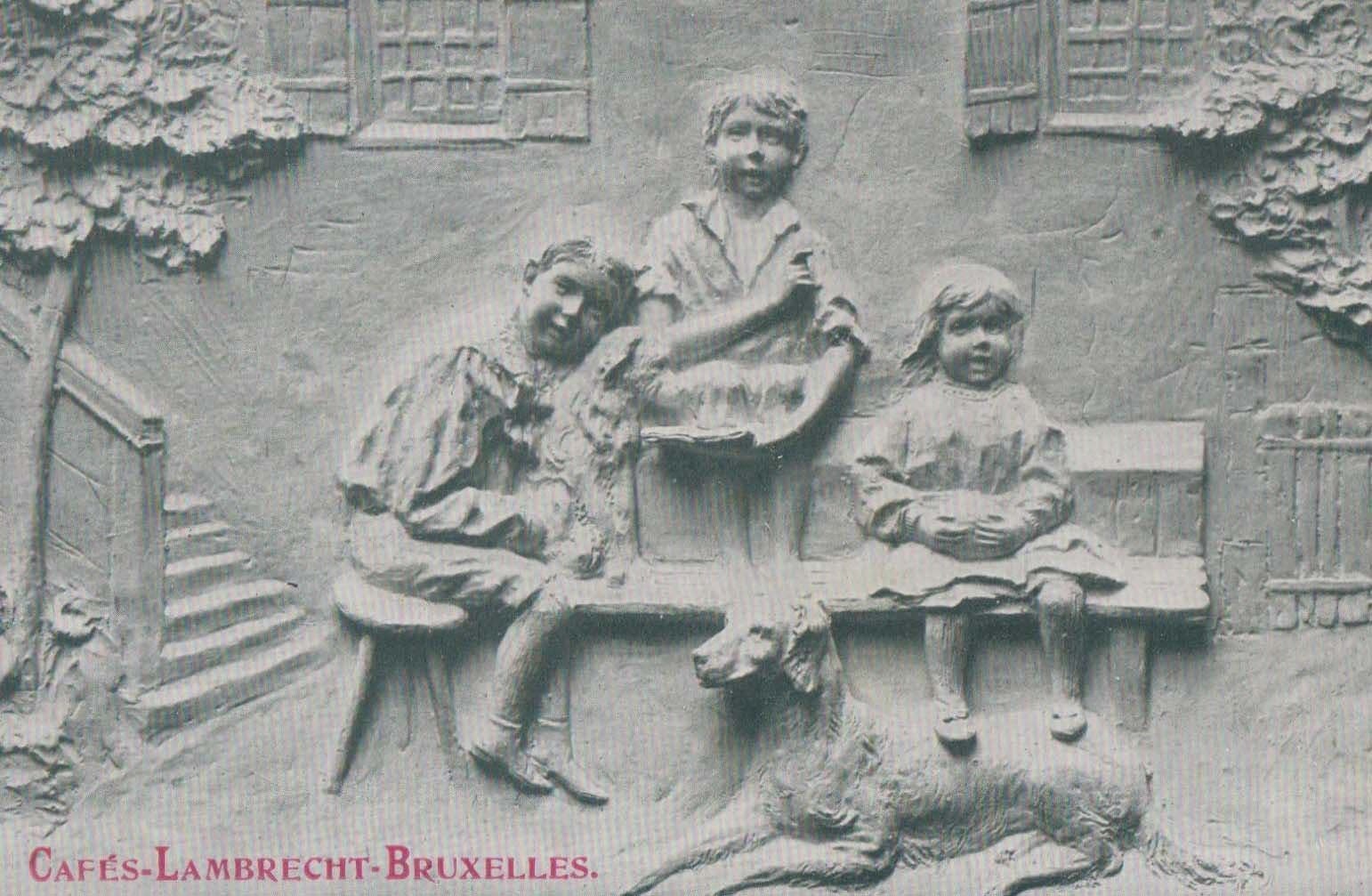 Cafes Lambrecht Bruxelles Dog Children Mural Antique Postcard