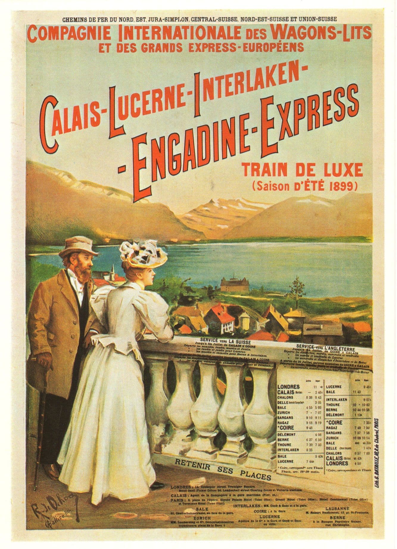 Calais Lucerne Interlaken Luxury Train Switzerland Railway Poster Postcard