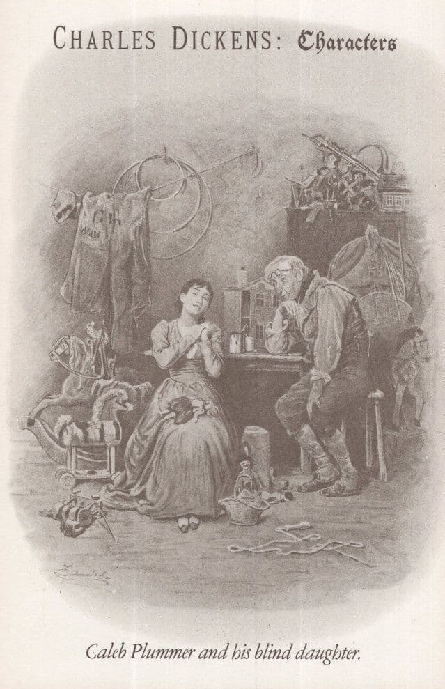 Caleb Plummer & His Blind Daughter Charles Dickens Book Postcard